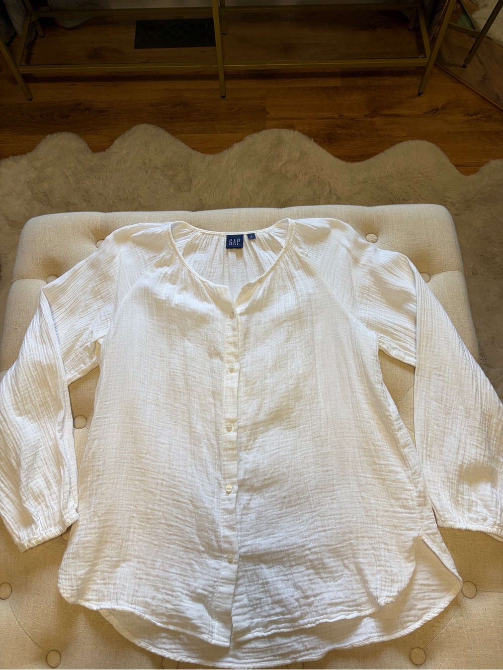 GAP Women's White Button-Front Gauze Blouse-medium